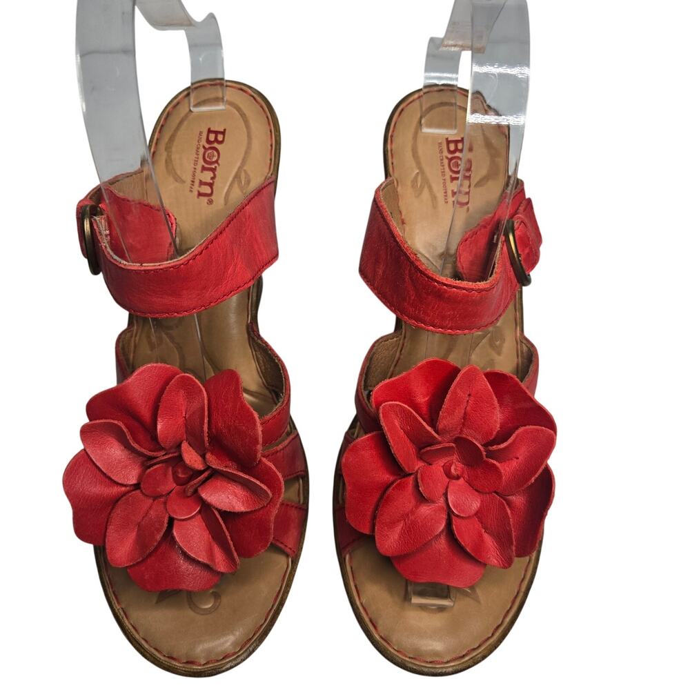 New Born Womens Y2K Red Leather Strappy Flower Platform Heels Sandals 10 - Picture 5 of 10